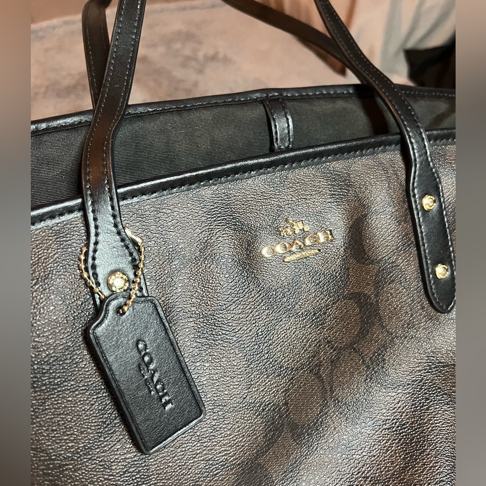 Coach Signature Brown Canvas Tote‎ Bag WITH Matching Wallet - Picture 6 of 9